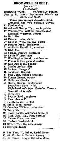 Cromwell Street 1912 Directory